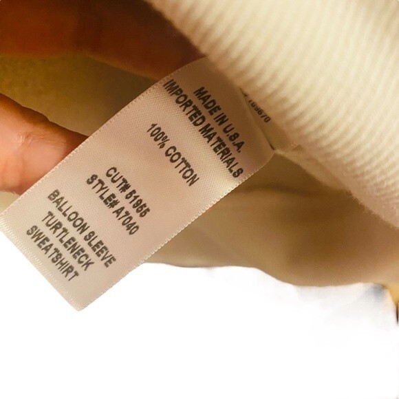 AGOLDE Balloon Sleeve Ribbed Turtleneck‎ Sweatshirt Size S Off White 100% Cotton - Picture 6 of 8